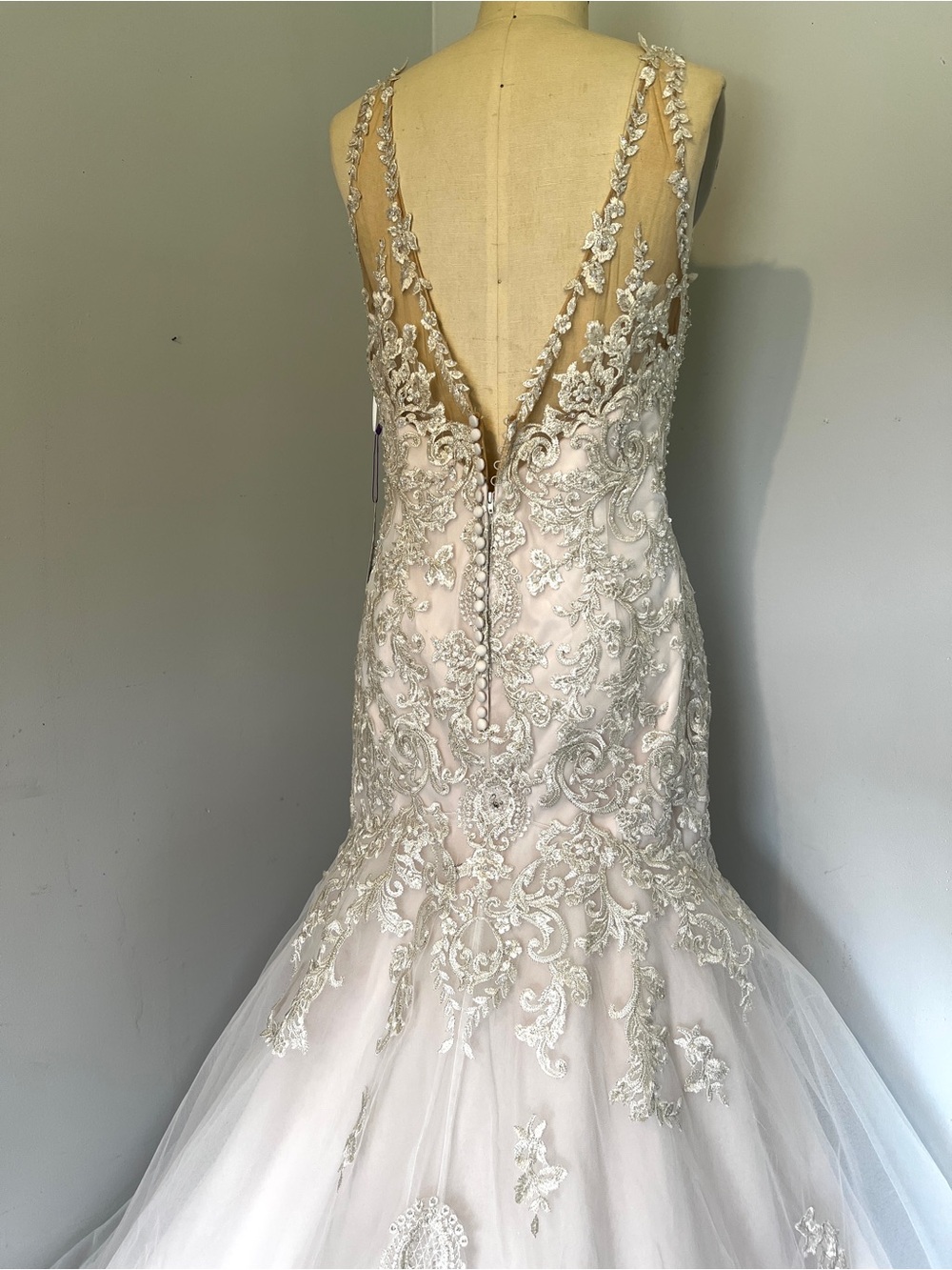 Ivory-Blush Lace Mermaid Wedding Dress - Picture 8 of 10